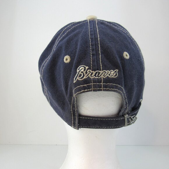 Atlanta Braves New Era Men Blue White Wide Stitch Adjustable Strap Back Cap Hat - Picture 6 of 8